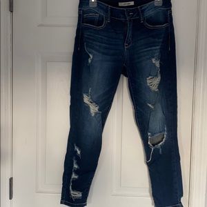 Dark wash ripped boyfriend jeans